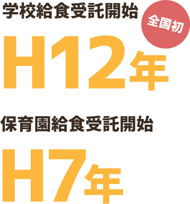 学校給食受託開始：平成1年、保育園給食受託開始：平成7年