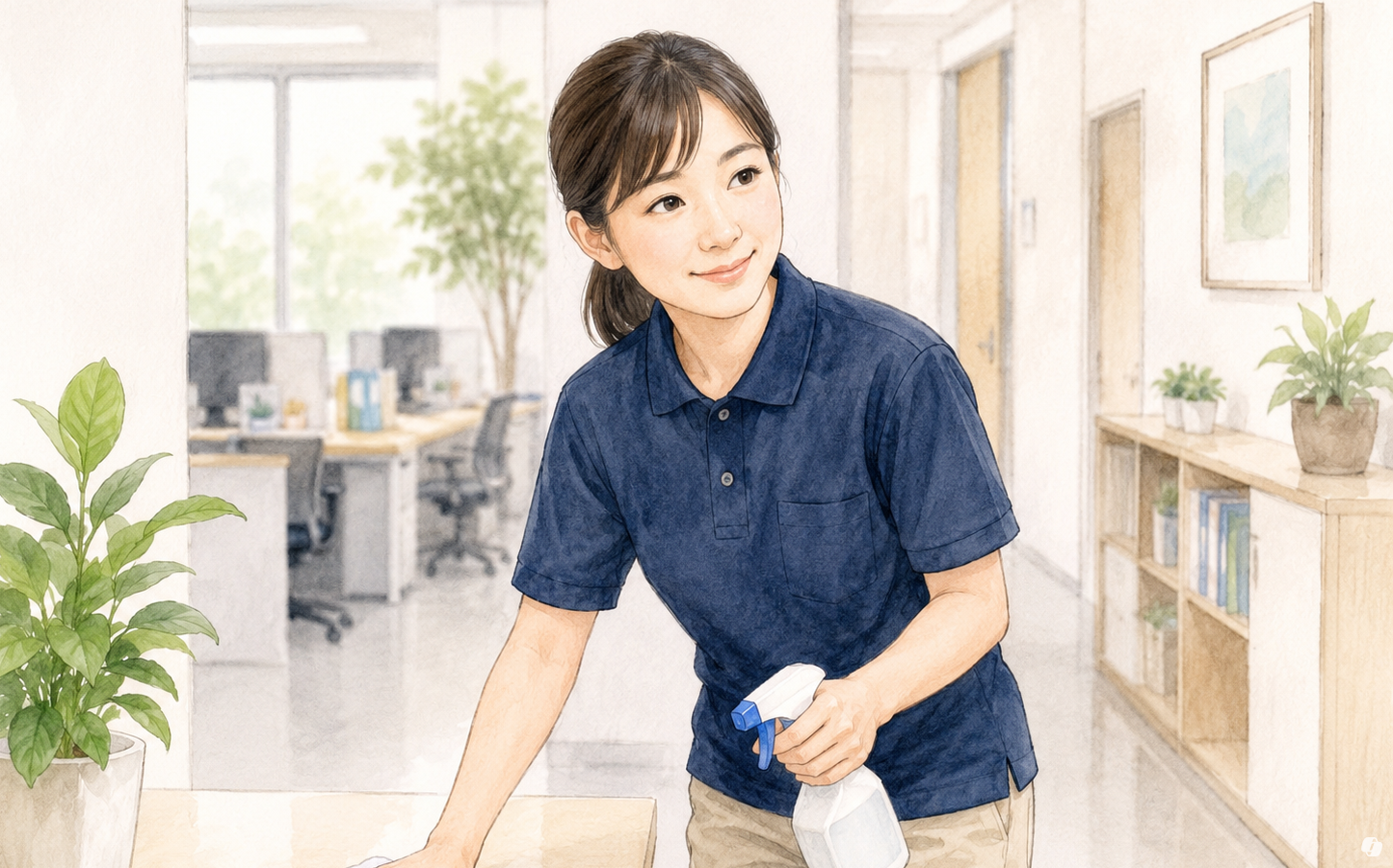 本社で清掃業務を担当するスタッフのイメージ